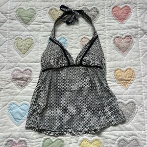 Converse One Star Y2K Tankini Halter Black White Geometric Bathing Suit Large